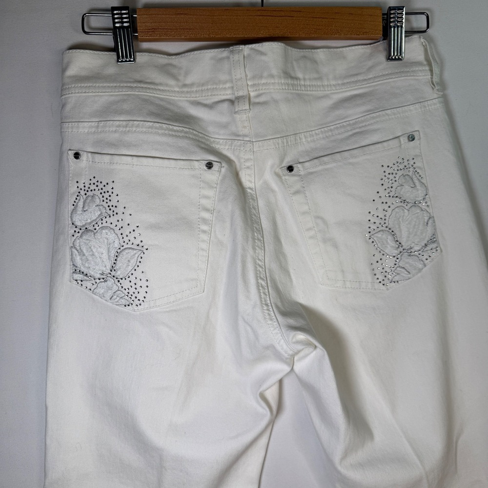 NWT Vtg WHBM White Bootleg Jeans Floral Embroidered Low Rise 2 Whimsical